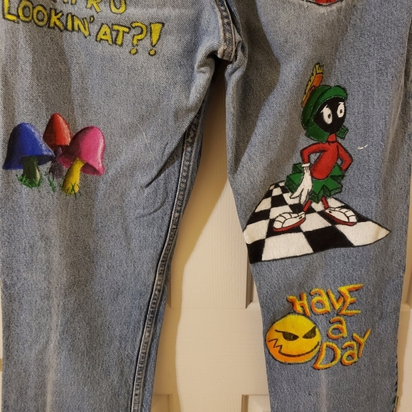 Levi's 505 hand painted size 29×30 ORANGE tab 90s Little e - Picture 9 of 14